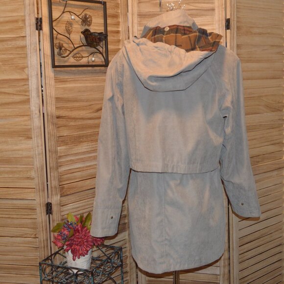 Liz Claiborne SP Tan Hooded Utility Jacket Anorak Zip Out Lining - Picture 5 of 13